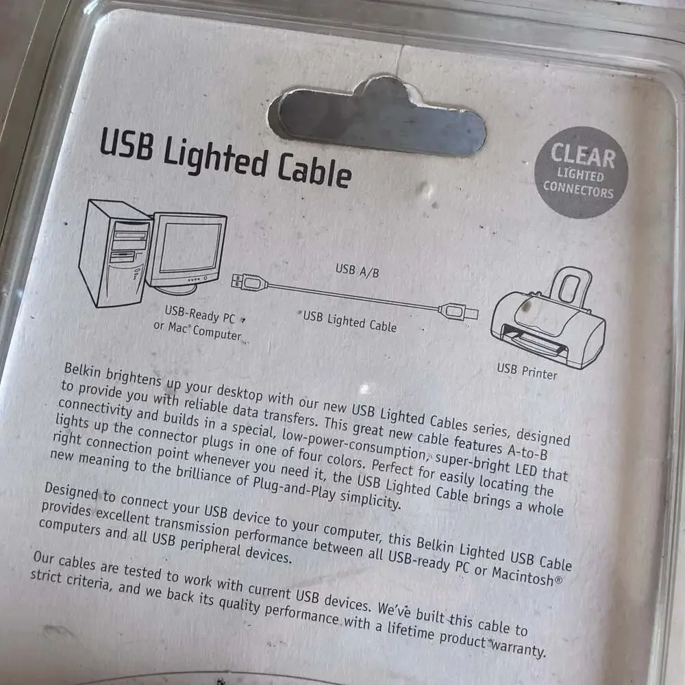 Belkin 6ft USB A to B Lighted Printer Cable with Clear LED Connectors F3U144-06-